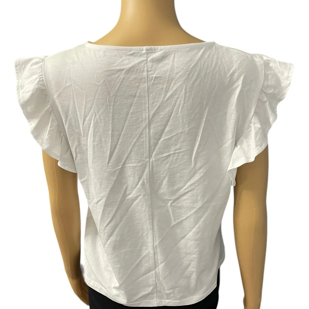 ZARA White Ruffle Ribbed top - Picture 4 of 5